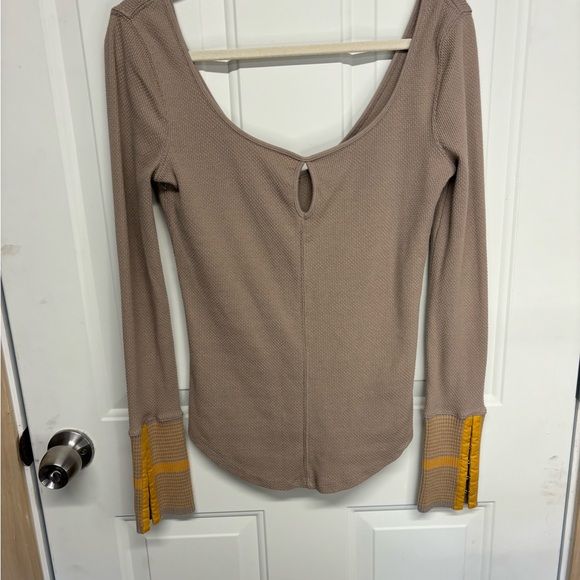 WE THE FREE People Small Mod Striped Sweater Snap Cuff Thermal Long Sleeve Top - Picture 5 of 6